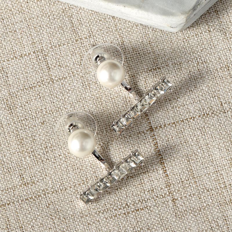 Luxe Perle Strass Argent Boucle D'oreille Mignon Oreille Veste Stud Cadeau Pour Filles Femmes