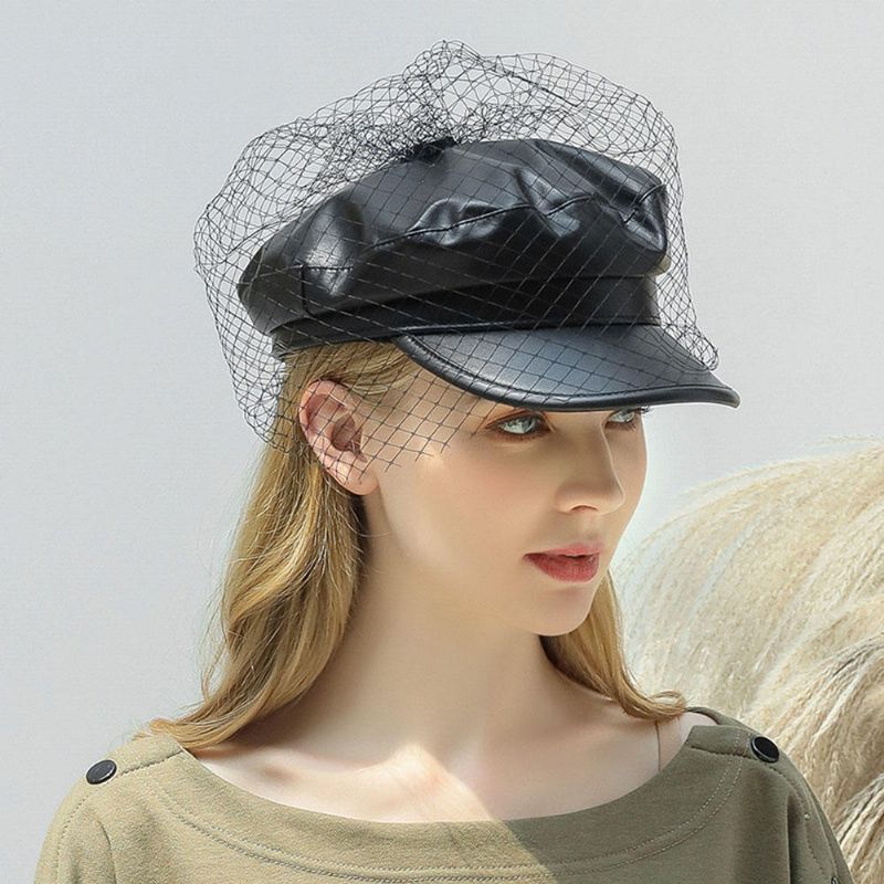 Maille Simili Cuir Béret Littéraire Sauvage Chapeau Octogonal Casquette Militaire Armée Chapeaux Plats