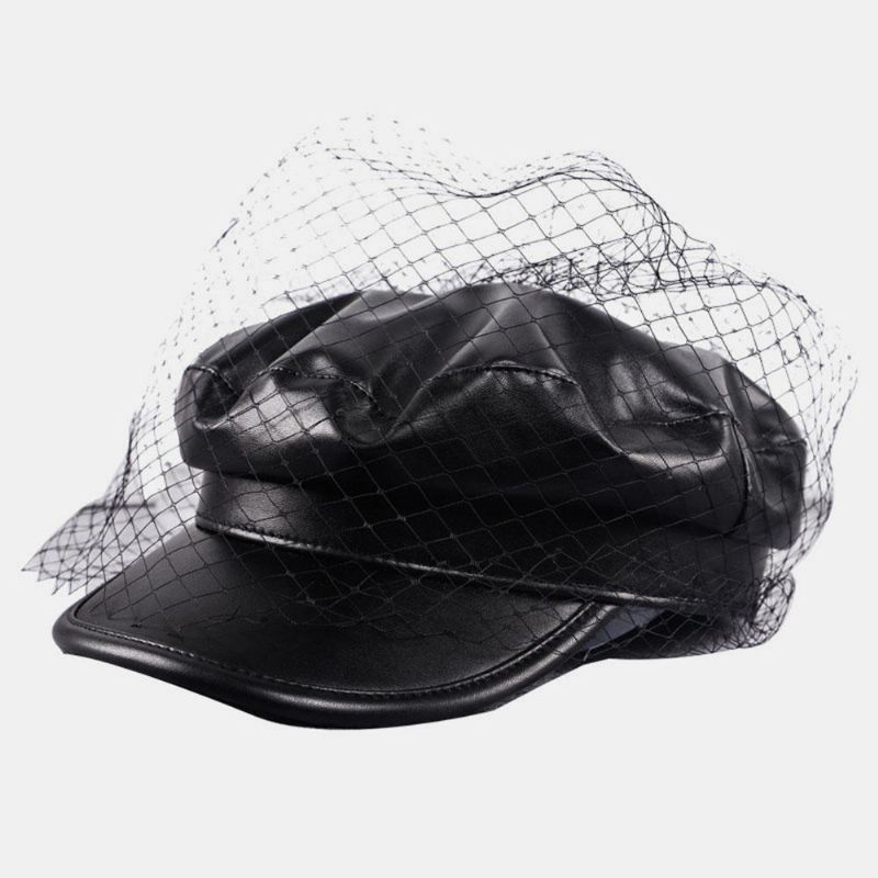 Maille Simili Cuir Béret Littéraire Sauvage Chapeau Octogonal Casquette Militaire Armée Chapeaux Plats