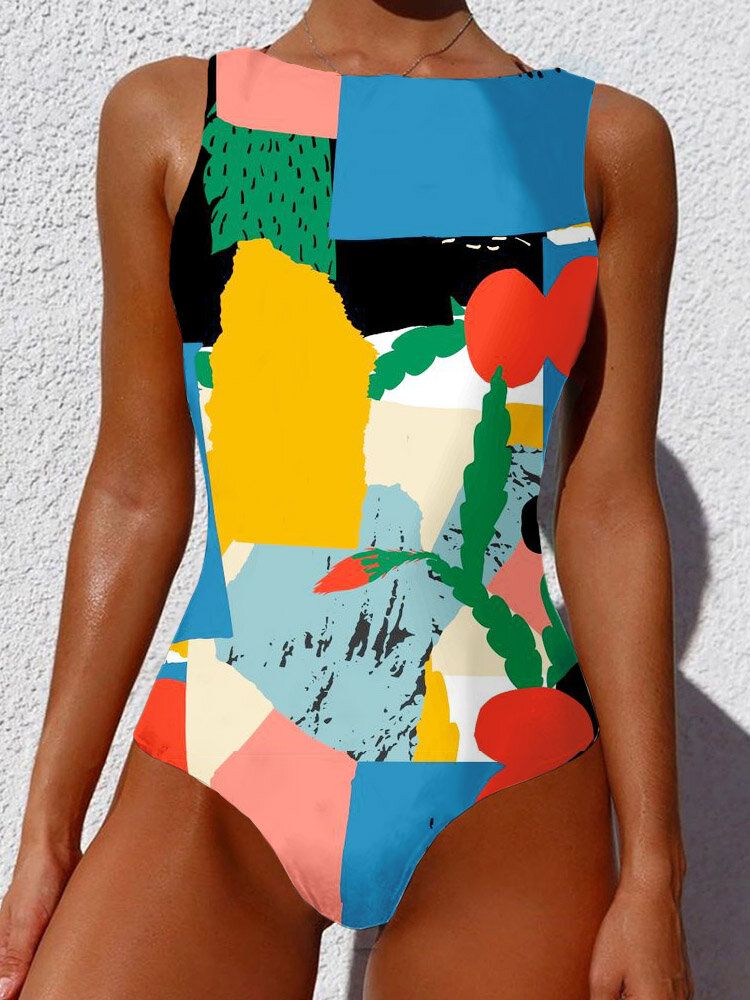 Maillot De Bain Amincissant Dos Nu Imprimé Floral Abstrait