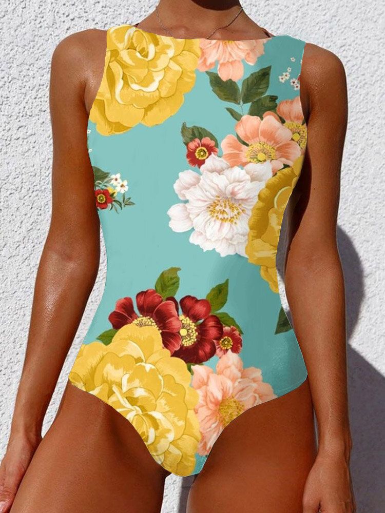 Maillot De Bain Amincissant Dos Nu Imprimé Floral Abstrait