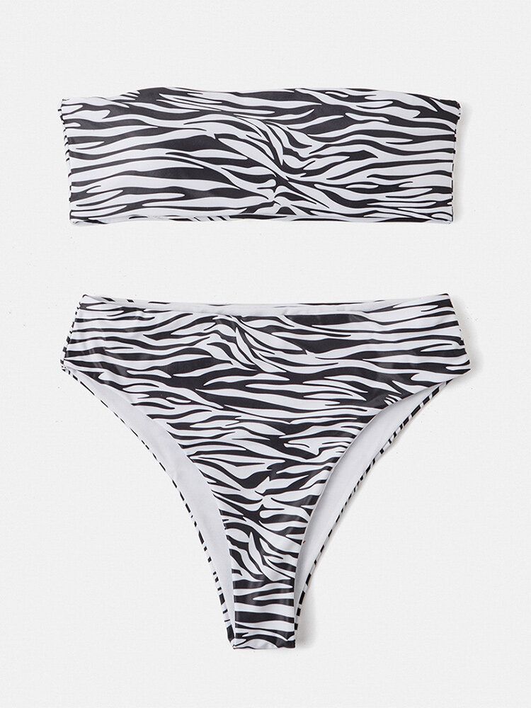 Maillot De Bain Bikini Bandeau Dos Nu Imprimé Animal Pour Femme