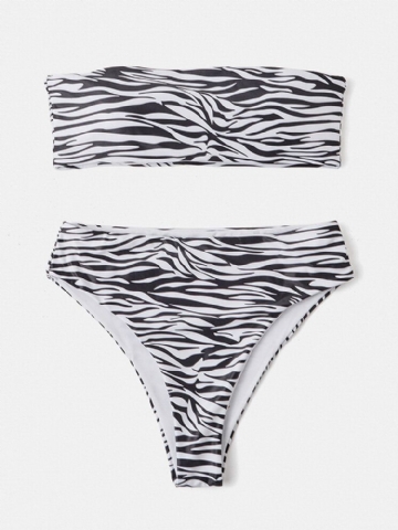 Maillot De Bain Bikini Bandeau Dos Nu Imprimé Animal Pour Femme