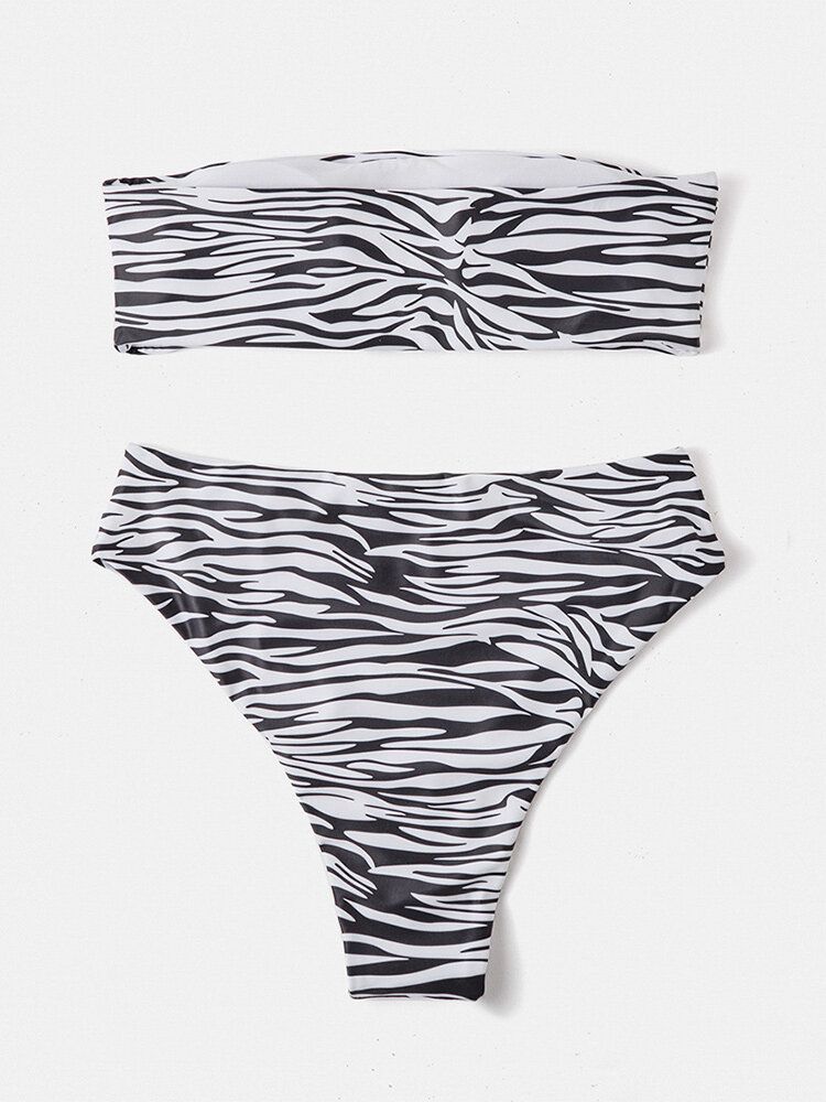 Maillot De Bain Bikini Bandeau Dos Nu Imprimé Animal Pour Femme