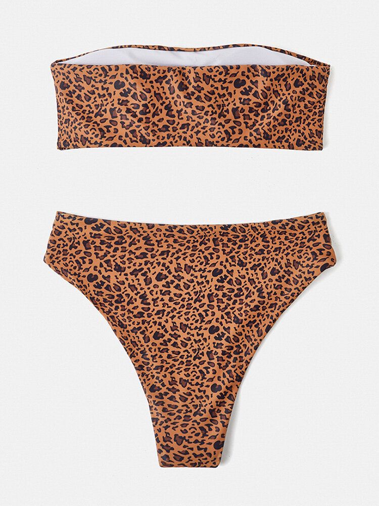 Maillot De Bain Bikini Bandeau Dos Nu Imprimé Animal Pour Femme