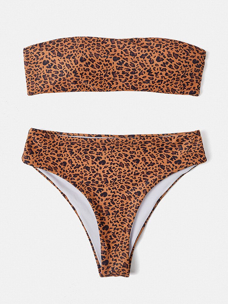 Maillot De Bain Bikini Bandeau Dos Nu Imprimé Animal Pour Femme