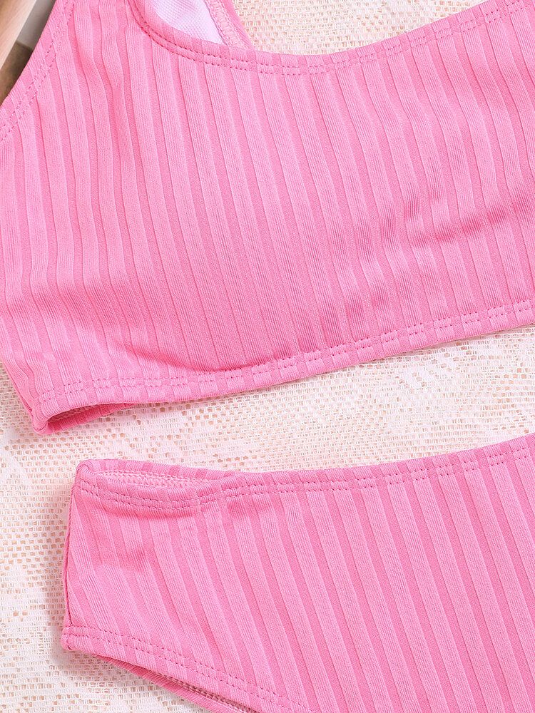 Maillot De Bain Bikini Décontracté À Rayures Unies De Couleur Unie