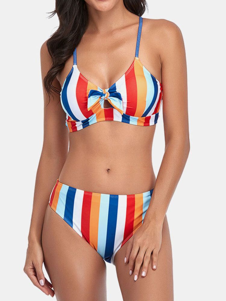 Maillot De Bain Bikini Hawaïen À Rayures Et À Bretelles Spaghetti Pour Femmes