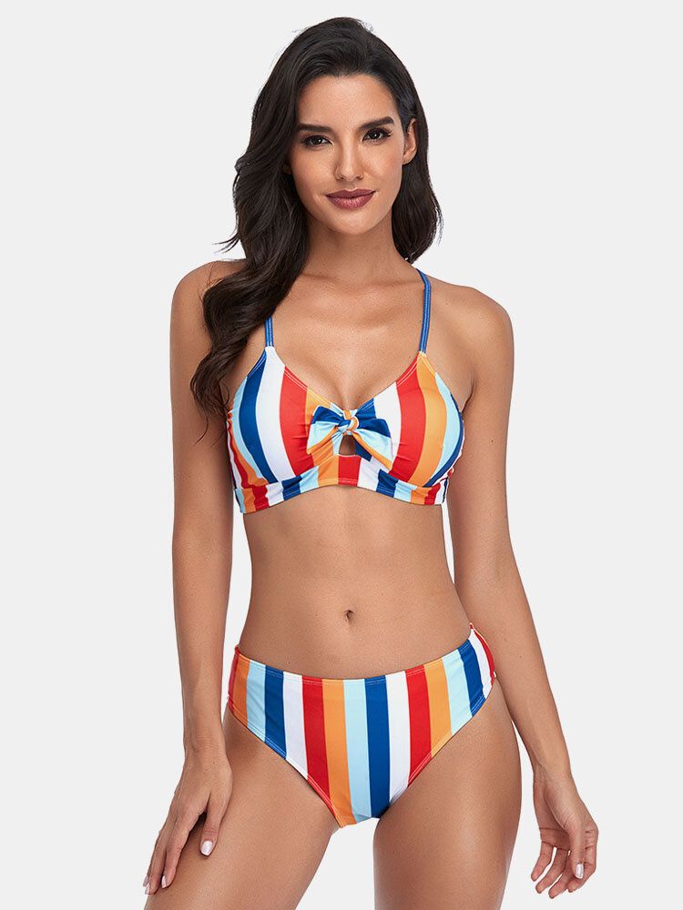 Maillot De Bain Bikini Hawaïen À Rayures Et À Bretelles Spaghetti Pour Femmes