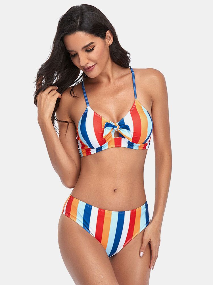 Maillot De Bain Bikini Hawaïen À Rayures Et À Bretelles Spaghetti Pour Femmes