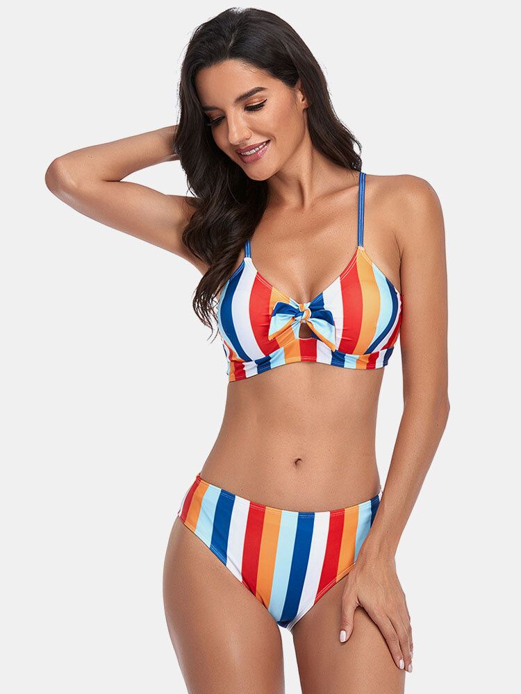 Maillot De Bain Bikini Hawaïen À Rayures Et À Bretelles Spaghetti Pour Femmes