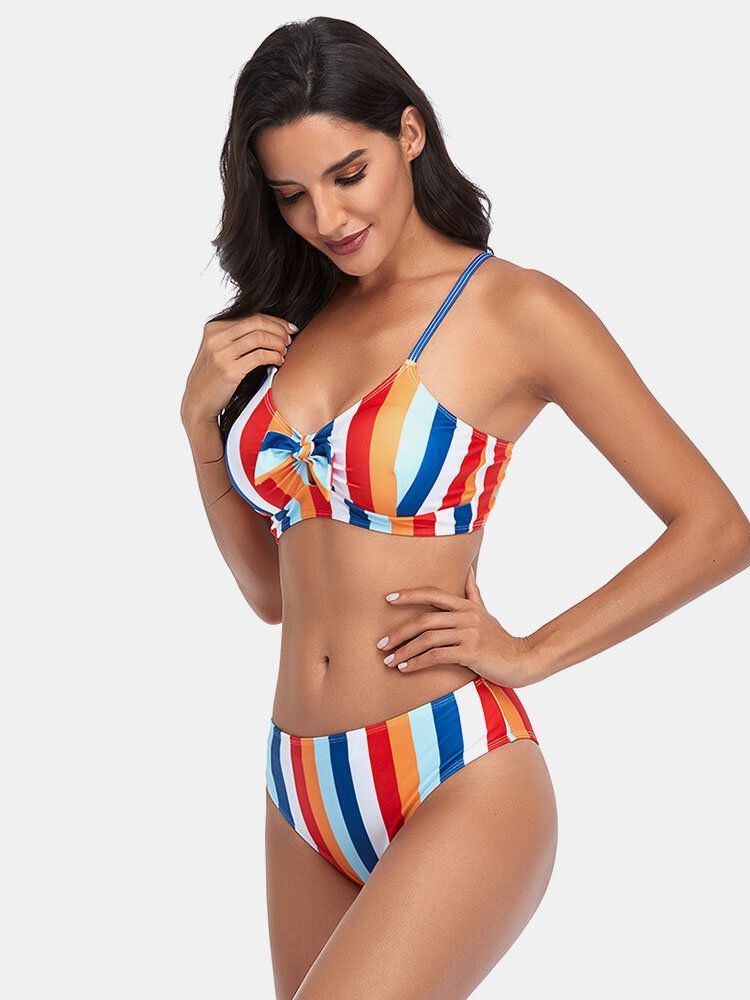 Maillot De Bain Bikini Hawaïen À Rayures Et À Bretelles Spaghetti Pour Femmes