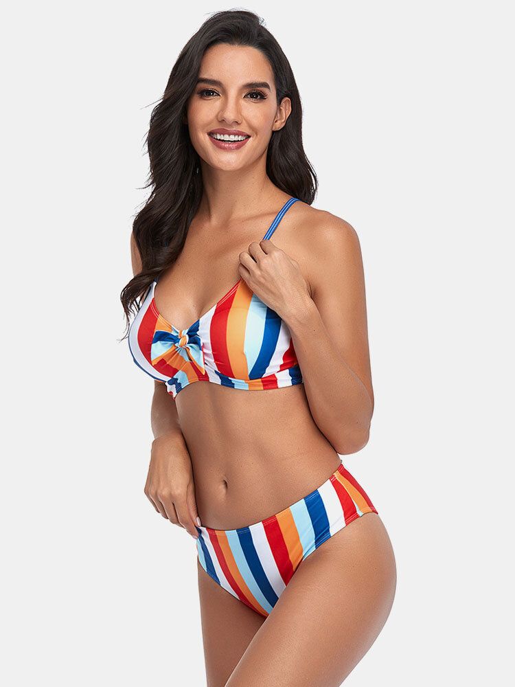 Maillot De Bain Bikini Hawaïen À Rayures Et À Bretelles Spaghetti Pour Femmes