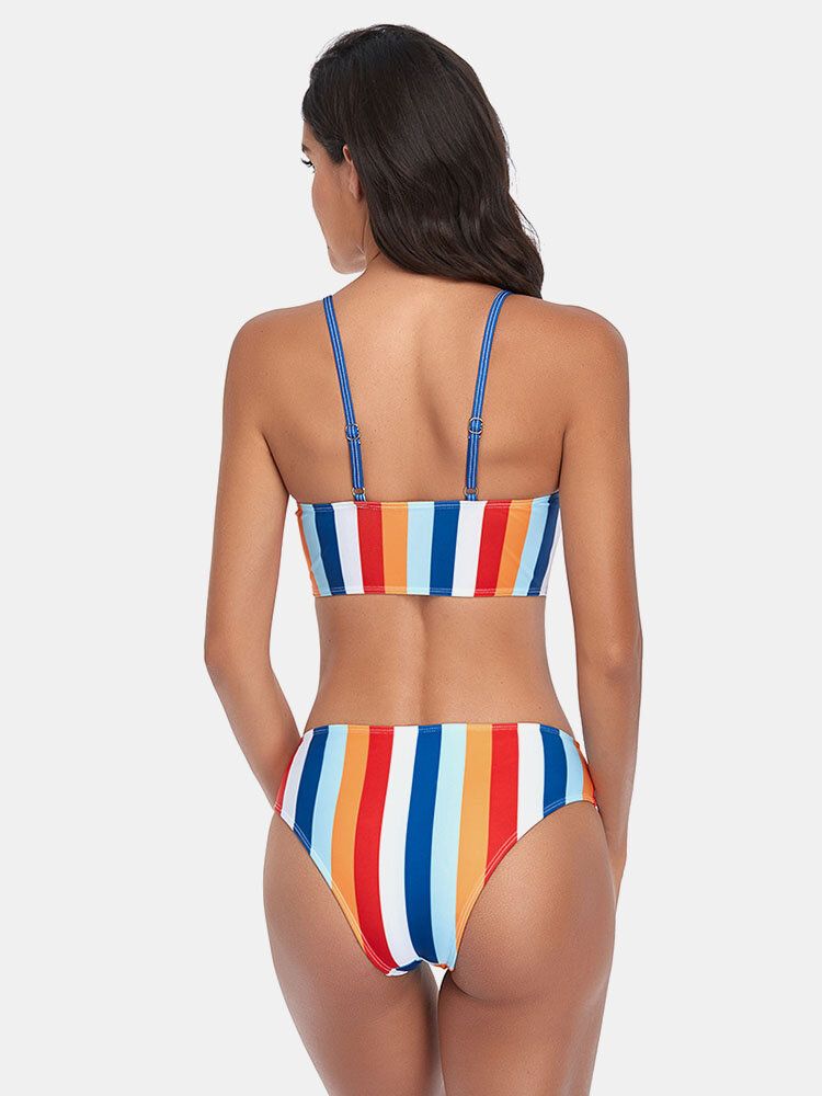 Maillot De Bain Bikini Hawaïen À Rayures Et À Bretelles Spaghetti Pour Femmes