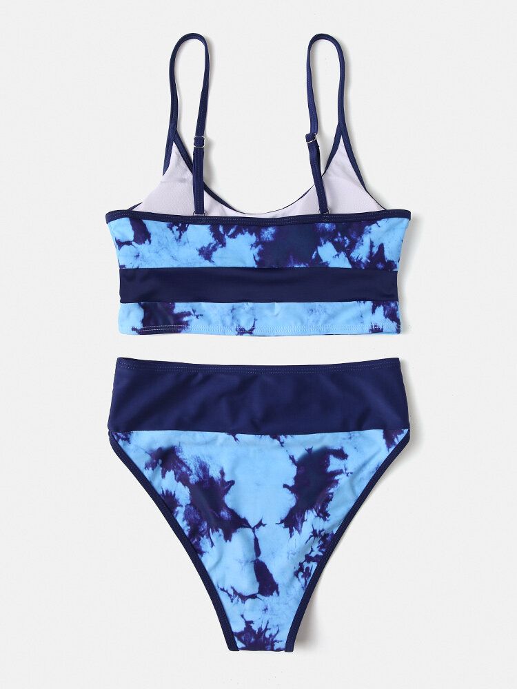 Maillot De Bain Bikini Taille Haute Patchwork Tie-dye Femme