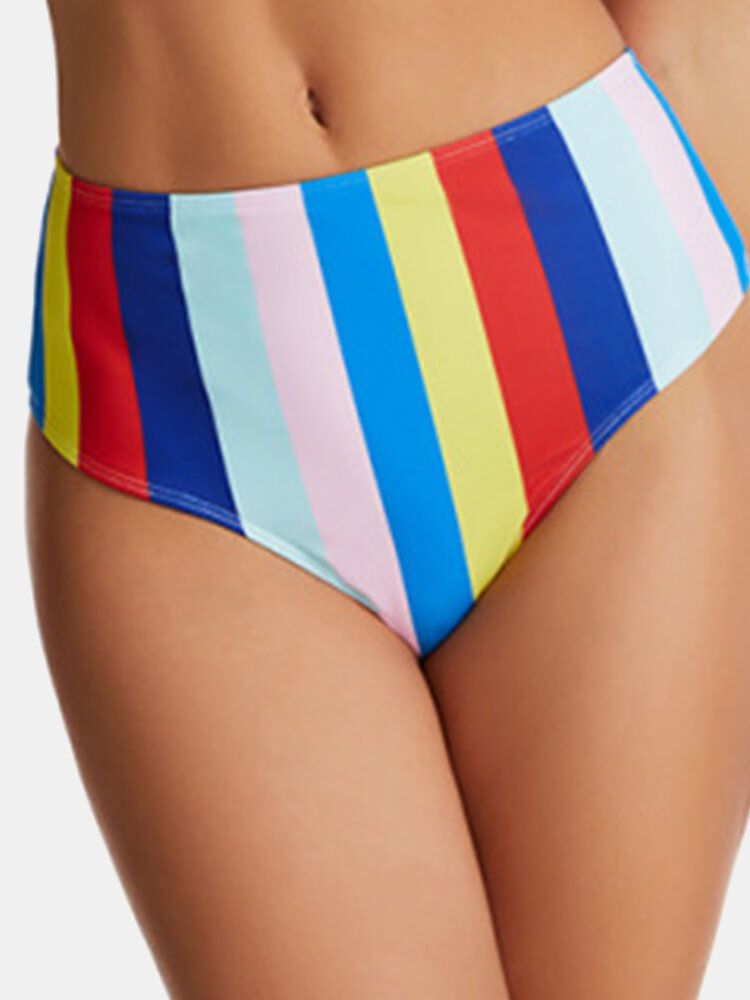 Maillot De Bain Bikinis Taille Haute Plissé À Rayures Multicolores Pour Femmes