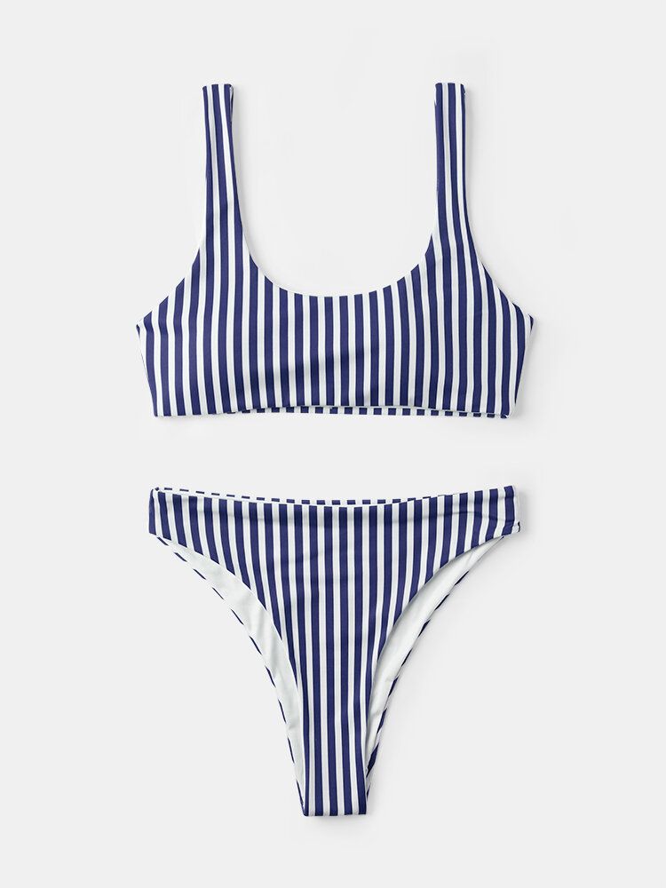 Maillot De Bain À Bretelles Larges Et À Rayures Classiques Pour Femmes Bikini Dos Nu