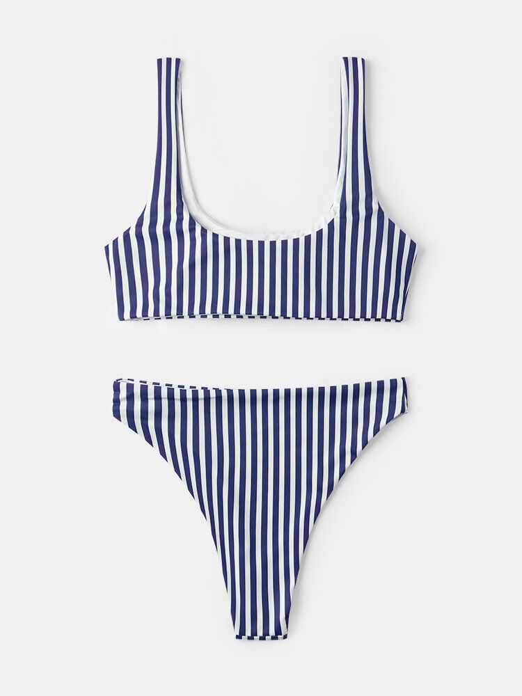 Maillot De Bain À Bretelles Larges Et À Rayures Classiques Pour Femmes Bikini Dos Nu