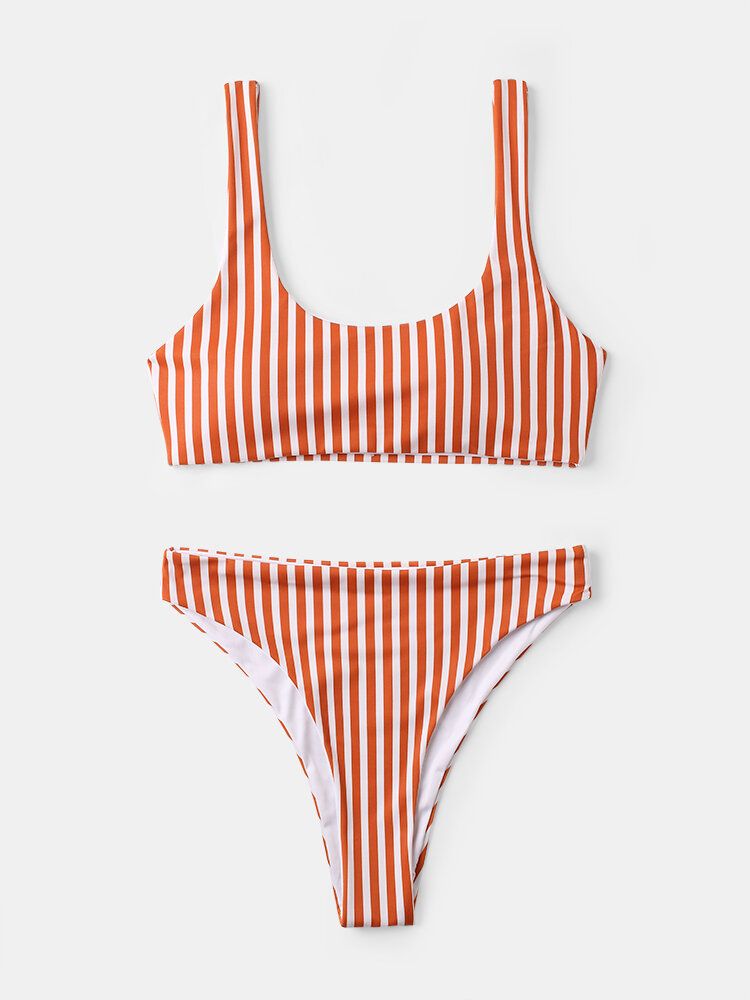 Maillot De Bain À Bretelles Larges Et À Rayures Classiques Pour Femmes Bikini Dos Nu