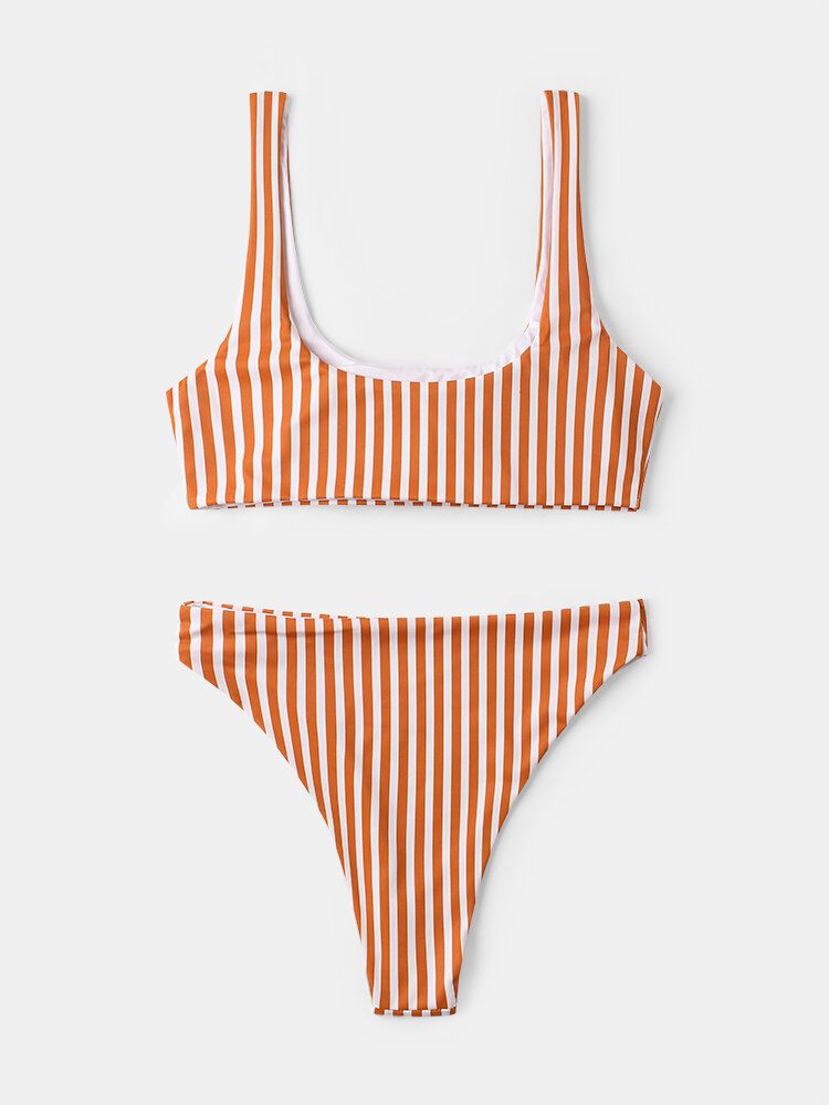 Maillot De Bain À Bretelles Larges Et À Rayures Classiques Pour Femmes Bikini Dos Nu