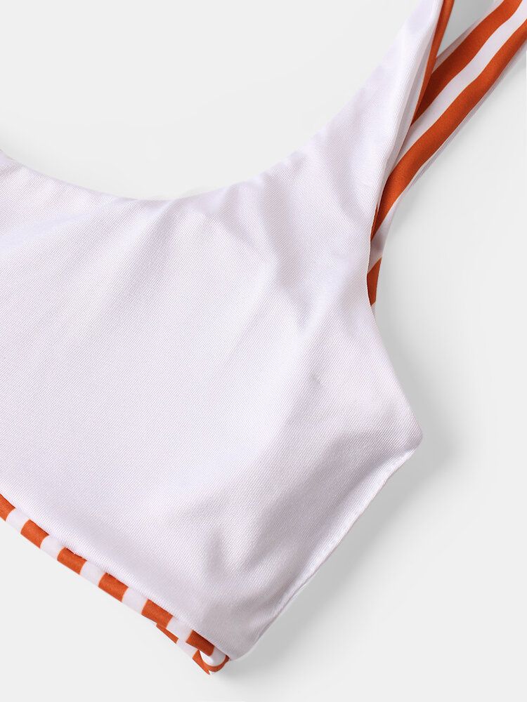 Maillot De Bain À Bretelles Larges Et À Rayures Classiques Pour Femmes Bikini Dos Nu