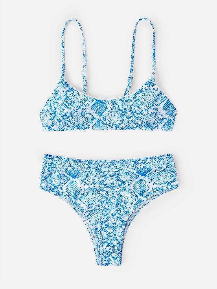 Maillot De Bain Dos Nu Bikini À Bretelles Spaghetti En Peau De Serpent Pour Femmes