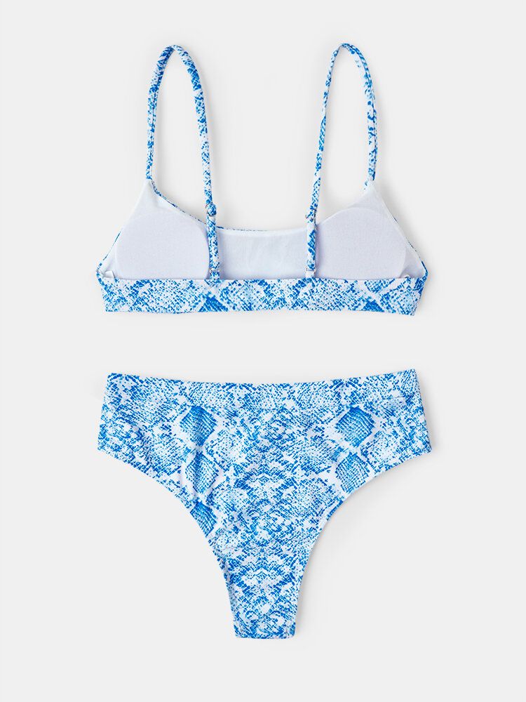 Maillot De Bain Dos Nu Bikini À Bretelles Spaghetti En Peau De Serpent Pour Femmes