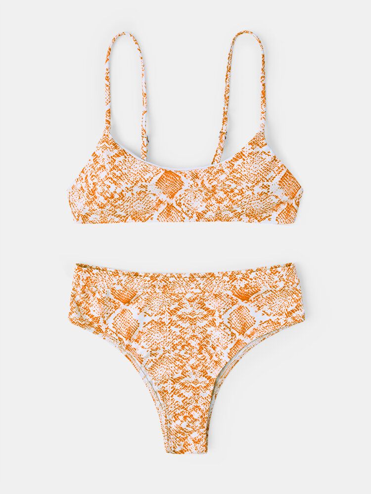 Maillot De Bain Dos Nu Bikini À Bretelles Spaghetti En Peau De Serpent Pour Femmes