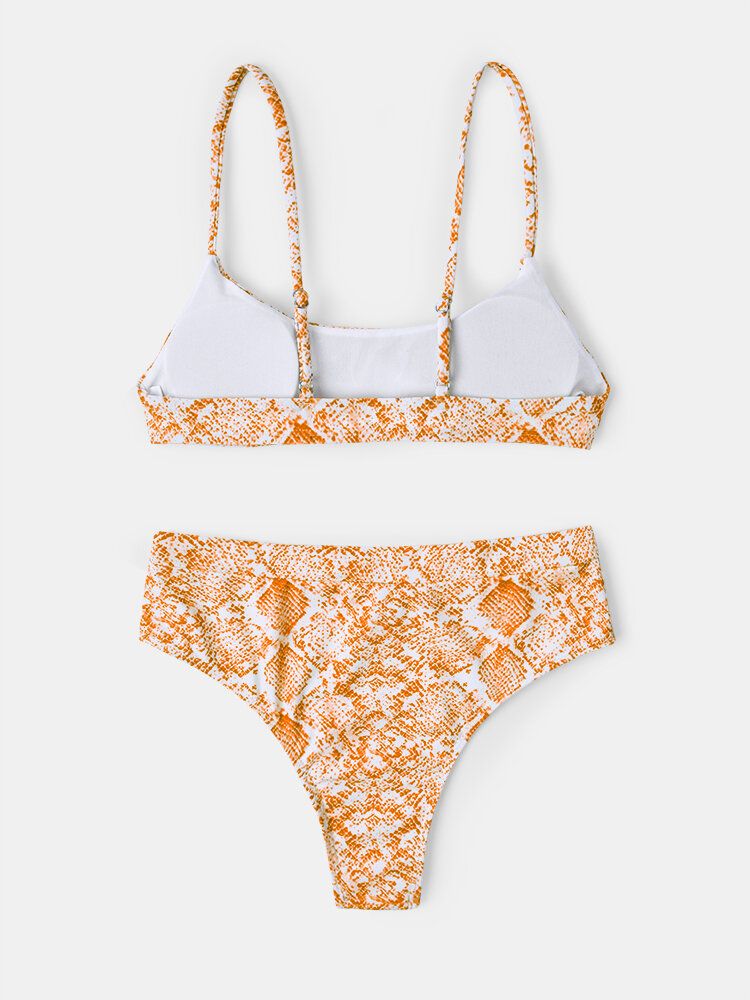 Maillot De Bain Dos Nu Bikini À Bretelles Spaghetti En Peau De Serpent Pour Femmes