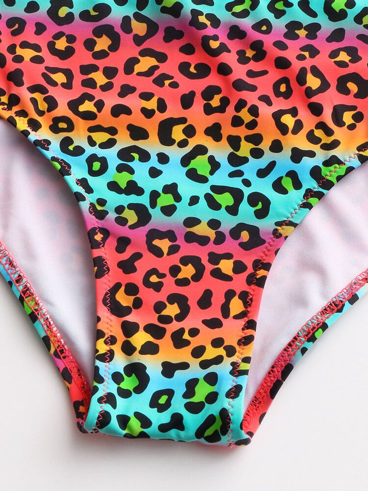 Maillot De Bain Dos Nu Bikini Patchwork Léopard Pour Femme