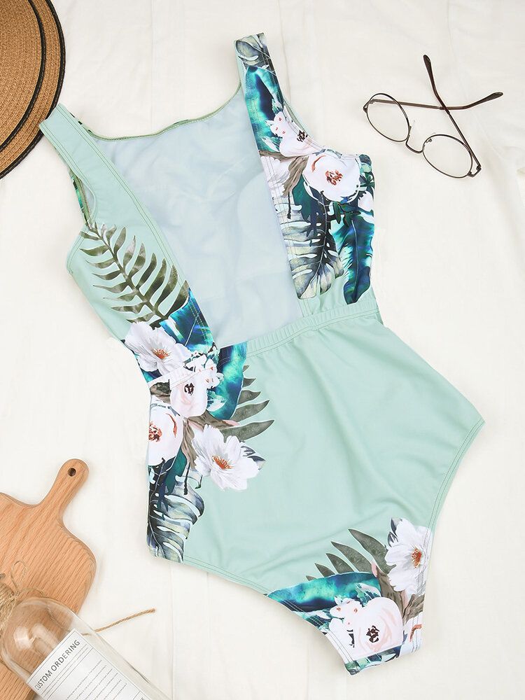 Maillot De Bain Dos Nu À Imprimé Floral Pour Femme Hawaii Holiday Beach One Piece