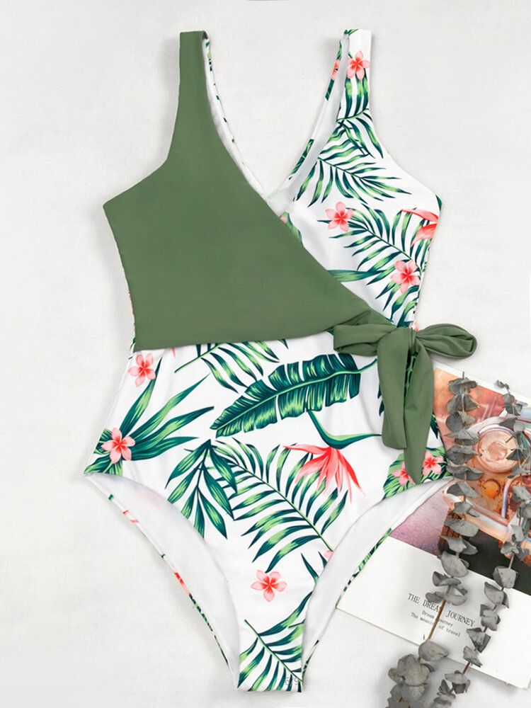 Maillot De Bain D'été Hawaïen Vert Une Pièce À Lacets Et À Larges Bretelles