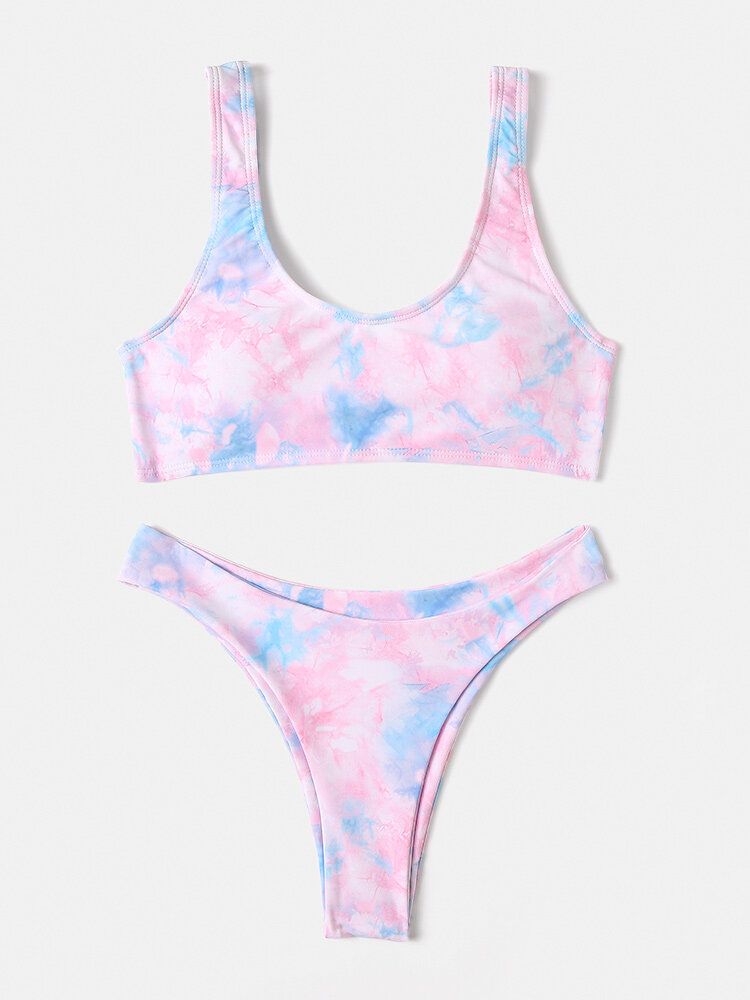 Maillot De Bain Femme Tie-dye Imprimé Bretelles Larges Taille Basse Bikinis