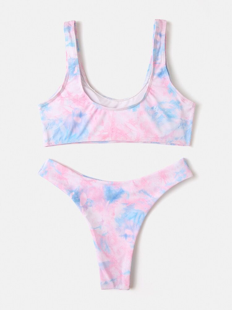 Maillot De Bain Femme Tie-dye Imprimé Bretelles Larges Taille Basse Bikinis