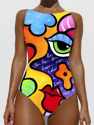 Maillot De Bain De Plage Sans Manches À Col Haut Et Imprimé Abstrait Coloré Amincissant Pour Femme