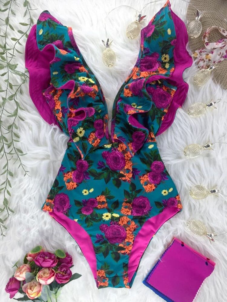 Maillot De Bain Une Pièce Dos Nu À Imprimé Floral Pour Femme