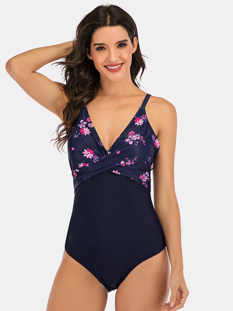 Maillot De Bain Une Pièce À Imprimé Floral Splice Skinny Fit Pour Femmes