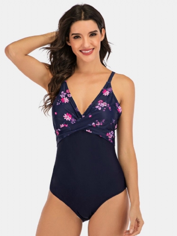 Maillot De Bain Une Pièce À Imprimé Floral Splice Skinny Fit Pour Femmes