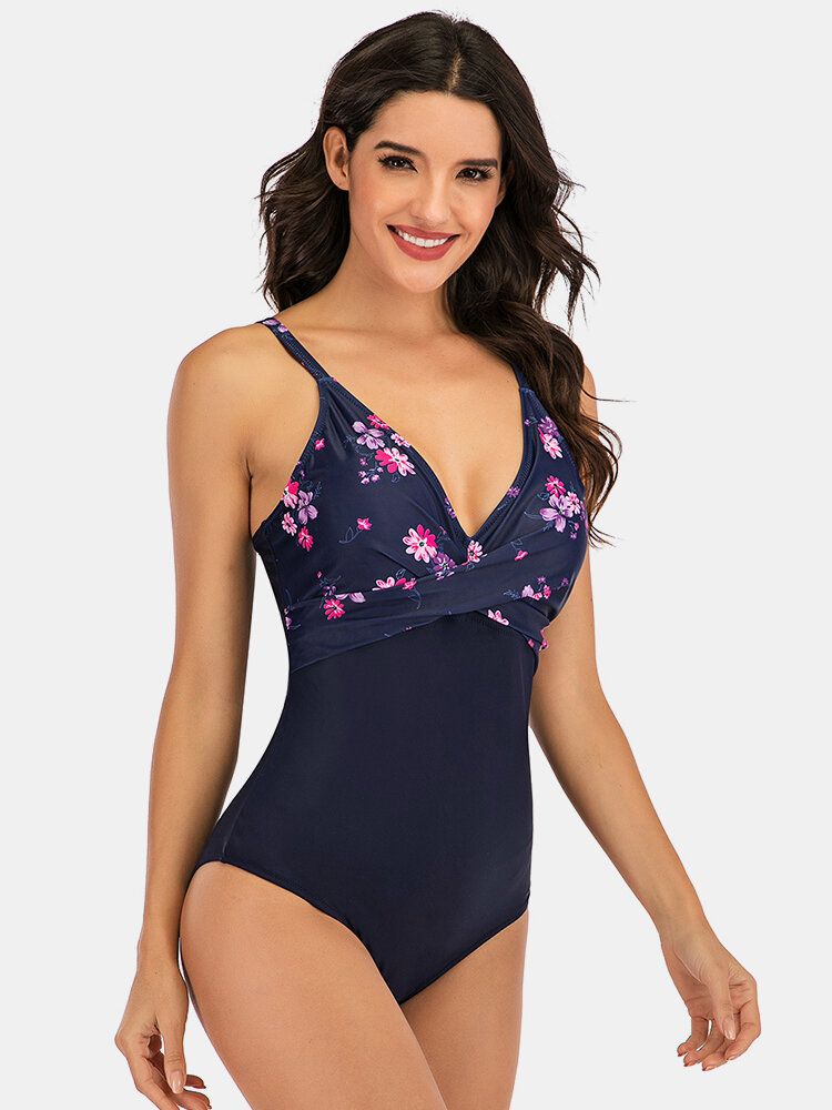 Maillot De Bain Une Pièce À Imprimé Floral Splice Skinny Fit Pour Femmes