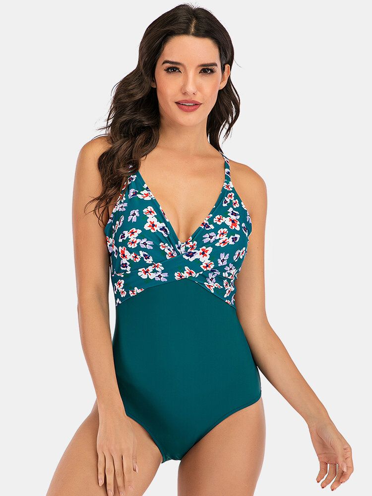 Maillot De Bain Une Pièce À Imprimé Floral Splice Skinny Fit Pour Femmes