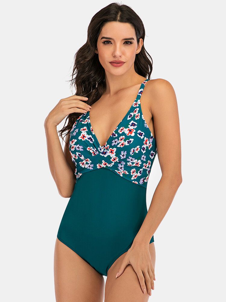 Maillot De Bain Une Pièce À Imprimé Floral Splice Skinny Fit Pour Femmes