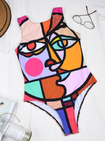 Maillot De Bain Une Pièce Sans Manches Imprimé Multicolore Pour Femmes