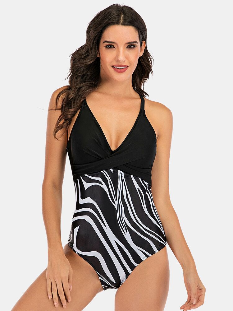 Maillot De Bain Une Pièce Taille Plus Femme À Pois Imprimé Splice Skinny Fit