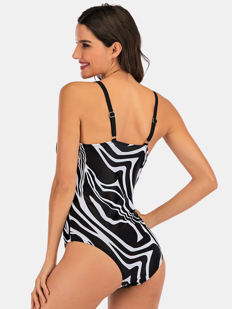 Maillot De Bain Une Pièce Taille Plus Femme À Pois Imprimé Splice Skinny Fit