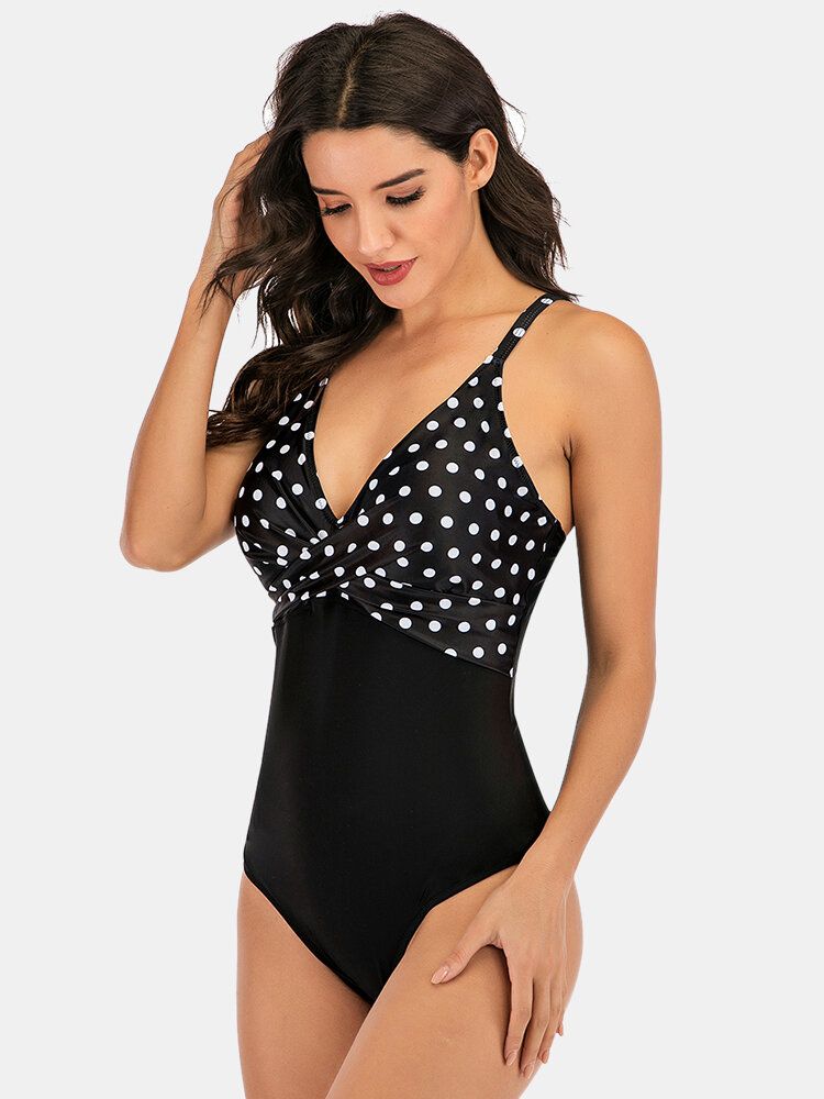 Maillot De Bain Une Pièce Taille Plus Femme À Pois Imprimé Splice Skinny Fit