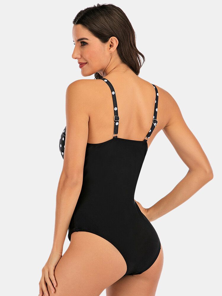 Maillot De Bain Une Pièce Taille Plus Femme À Pois Imprimé Splice Skinny Fit