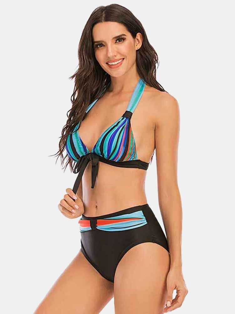 Maillots De Bain Bikinis À Rayures Colorées Pour Femmes De Grande Taille