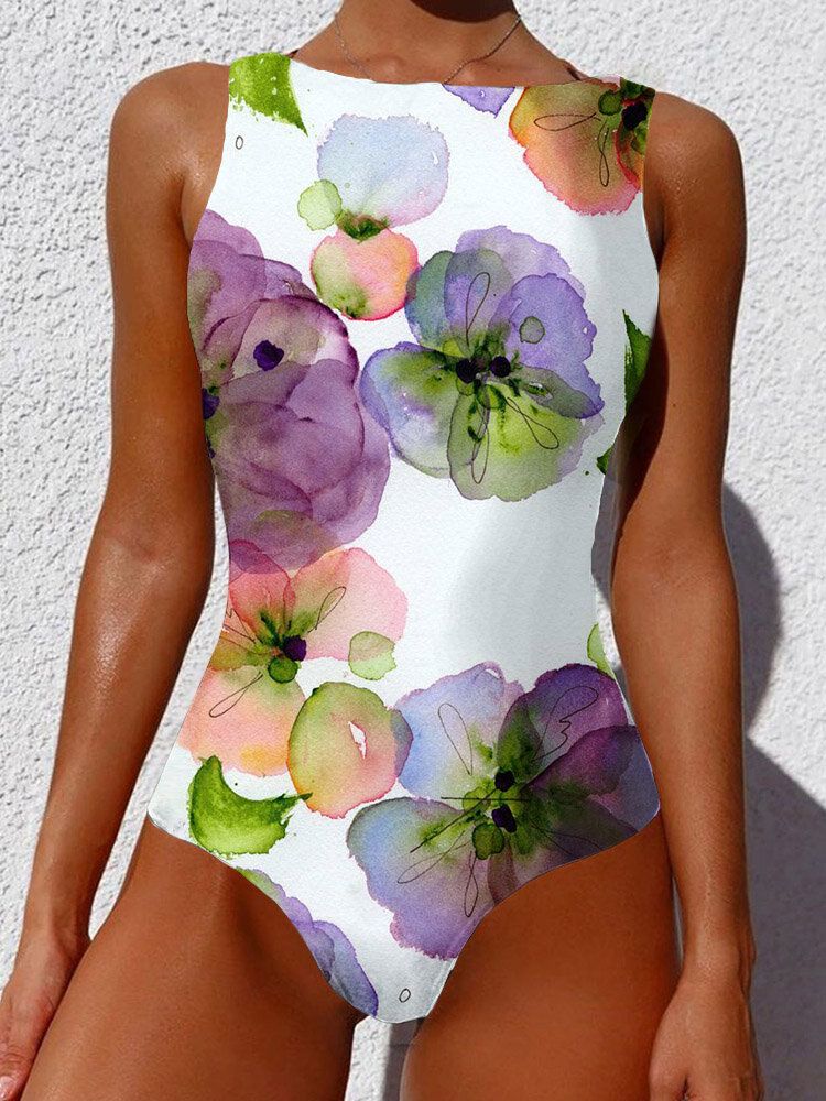 Maillots De Bain À Col Haut Sans Manches À Imprimé De Fleurs Abstraites De Vacances D'été