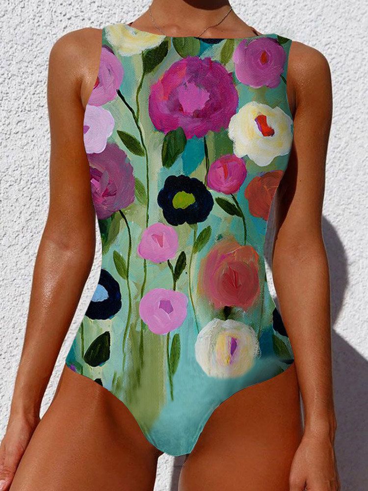 Maillots De Bain À Col Haut Sans Manches À Imprimé De Fleurs Abstraites De Vacances D'été