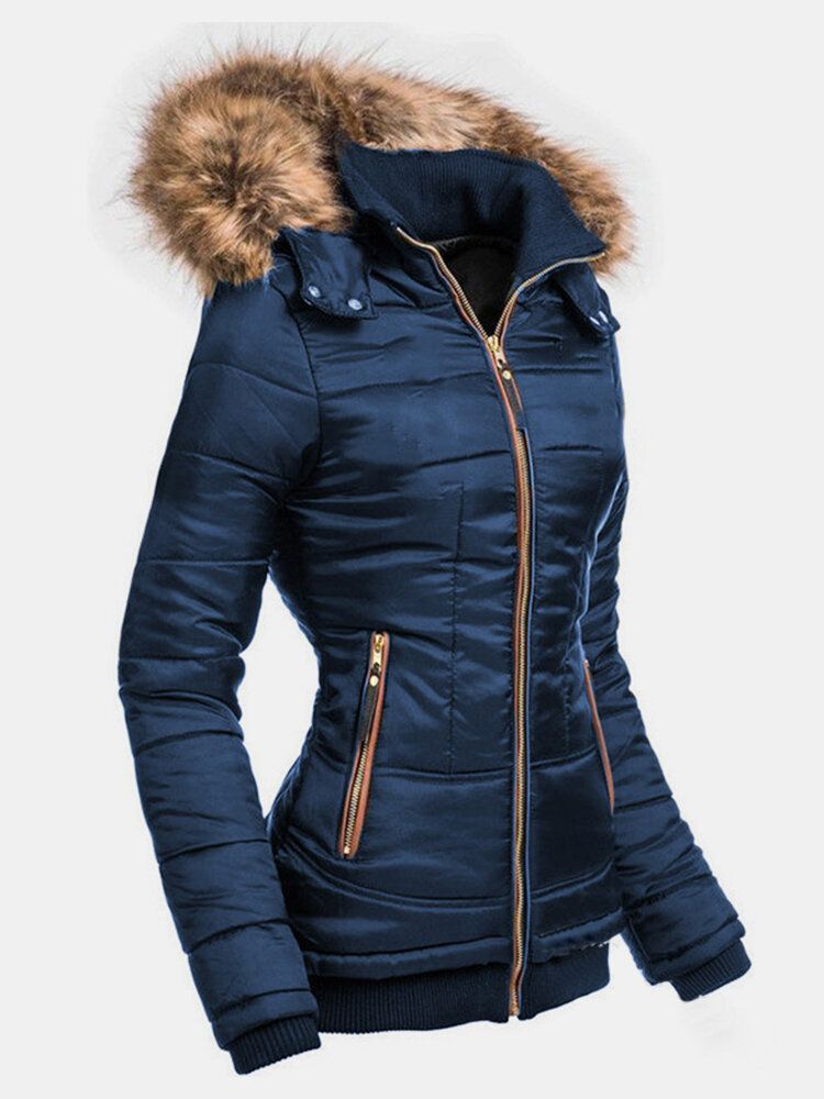 Manteau À Capuche Avec Col En Fausse Fourrure Et Fermeture Éclair Pour Femme Avec Poche